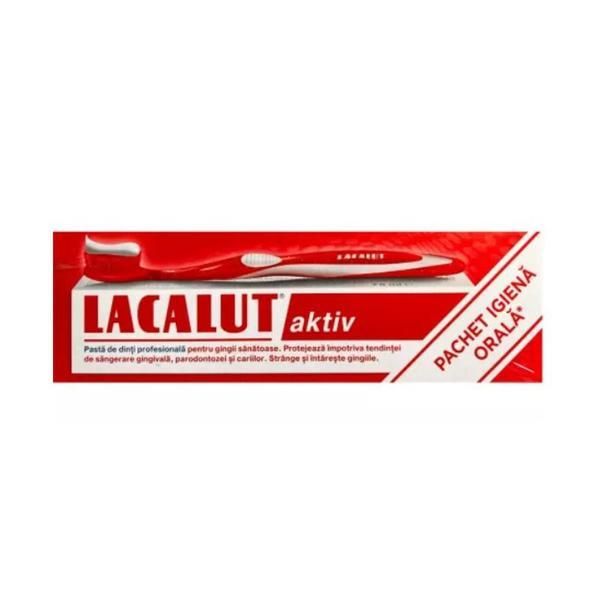 Lacalut Паста за зъби - Lacalut Aktiv, 75 мл + Подарък четка за зъби