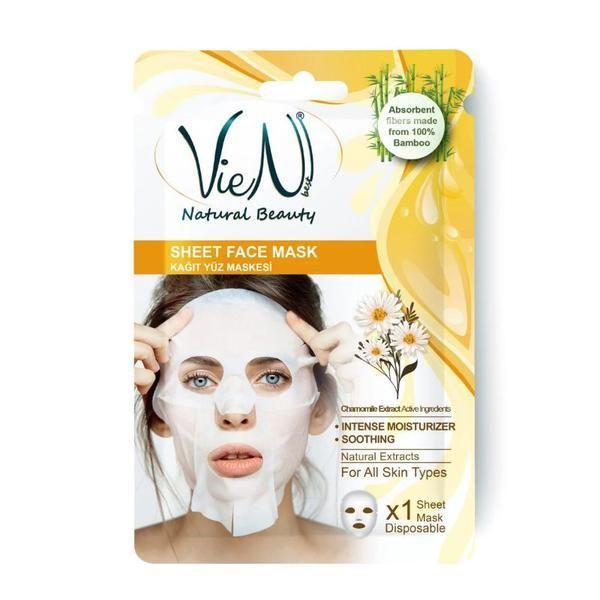 Vien Салфетка маска за лице с лайка - Vien Natural Beauty Sheet Face Mask Chamomile Extract, 25 гр