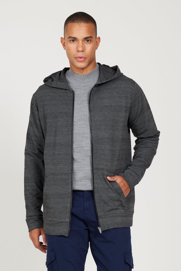 AC&Co / Altınyıldız Classics AC&Co / Altınyıldız Classics Men's Black-gray Standard Fit Regular Fit Hooded Zipper Sweatshirt Jacket