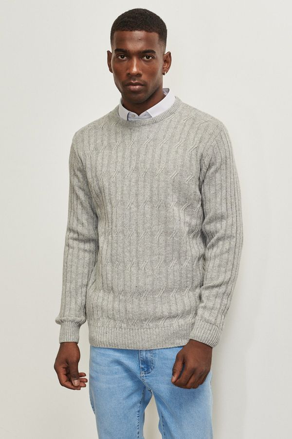 AC&Co / Altınyıldız Classics AC&Co / Altınyıldız Classics Men's Light Gray Standard Fit Regular Cut Crew Neck Jacquard Knitwear Sweater