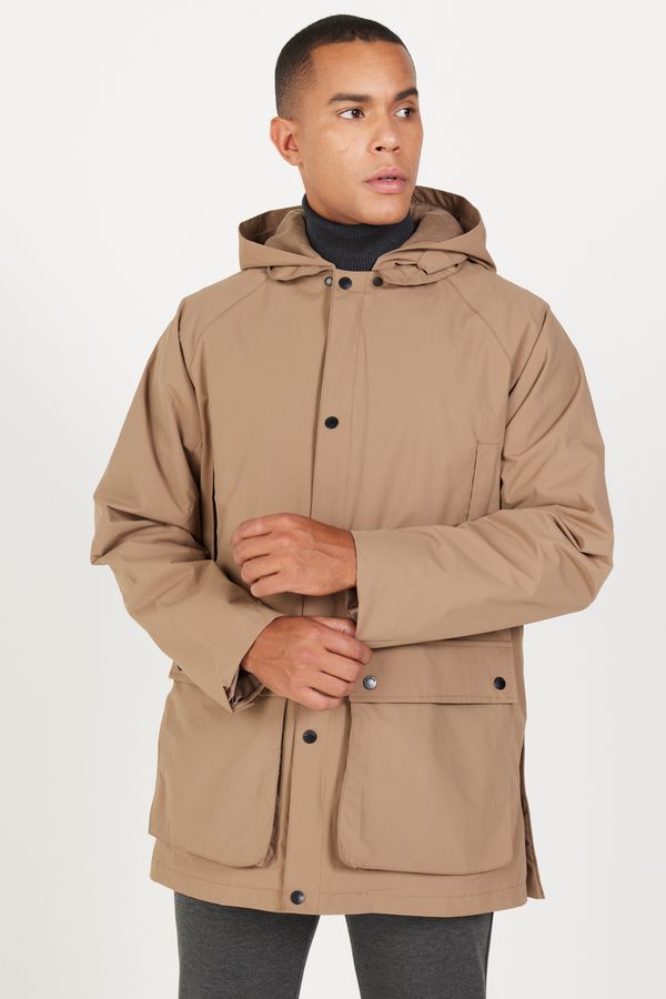 AC&Co / Altınyıldız Classics AC&Co / Altınyıldız Classics Men's Mink Hooded Stand Collar Standard Fit Warm Windproof Coat