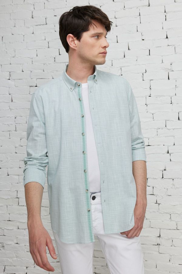 ALTINYILDIZ CLASSICS ALTINYILDIZ CLASSICS Men's Khaki Slim Fit Slim Fit Button-down Collar Linen-Looking 100% Cotton Flared Shirt.