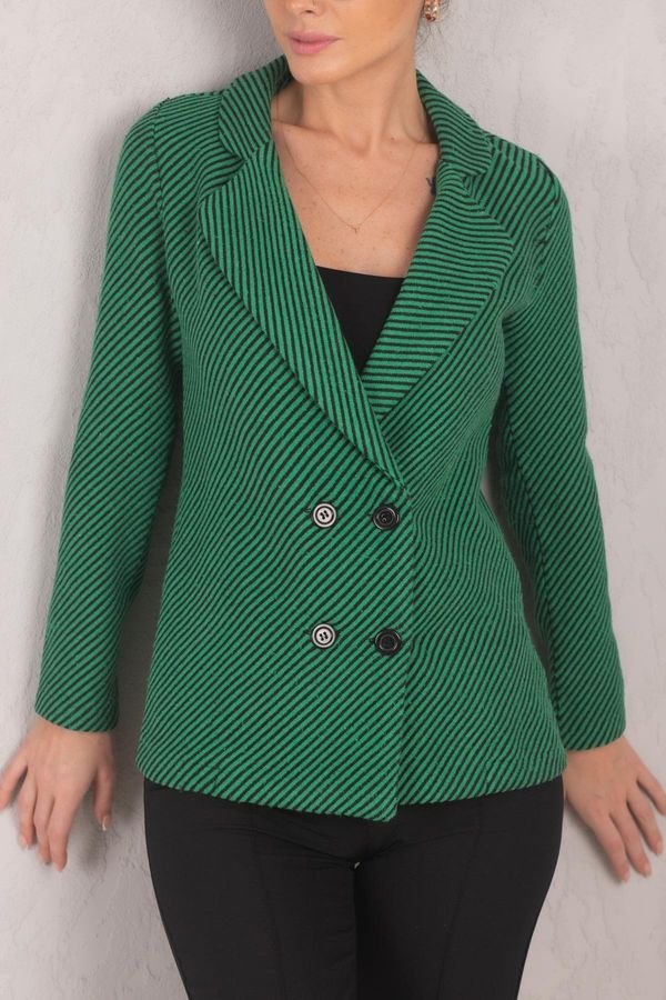 armonika armonika Women's Green Stripe Patterned Four Button Cachet Jacket