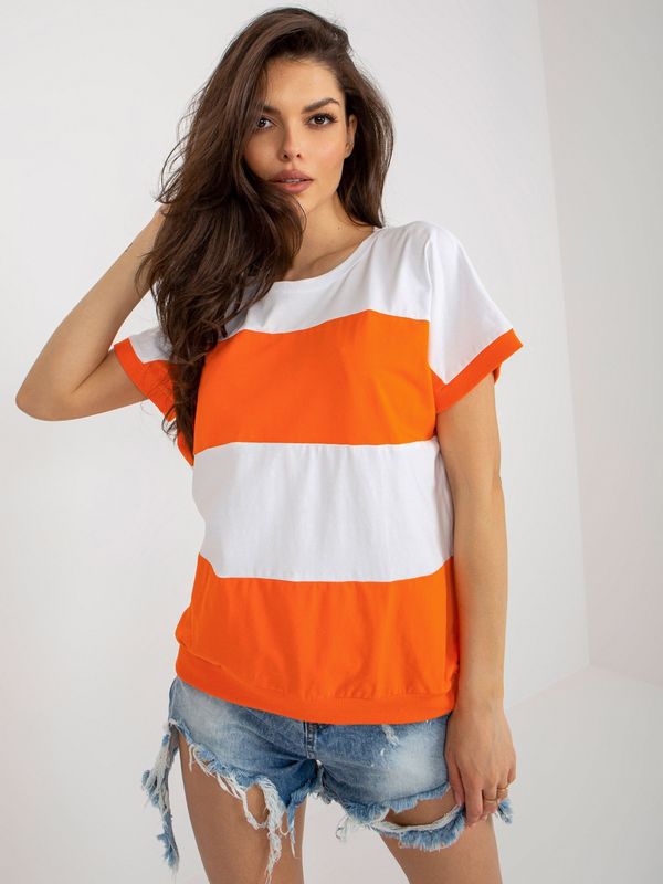 Fashionhunters Basic white and orange striped summer blouse