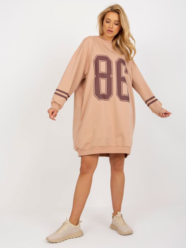 Fashionhunters Camel sweatshirt dress oversize with pockets