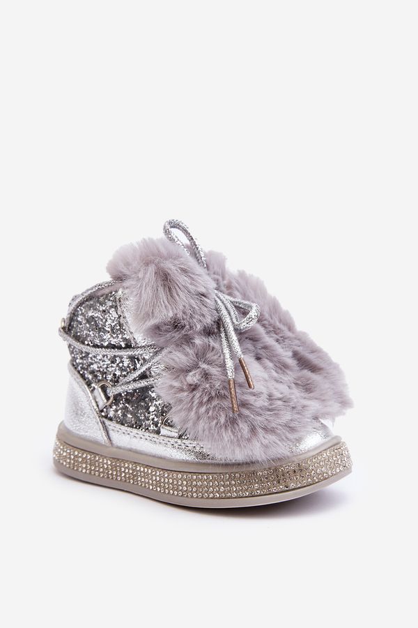 Kesi Children's snow boots with fur and sequins silver Bryana