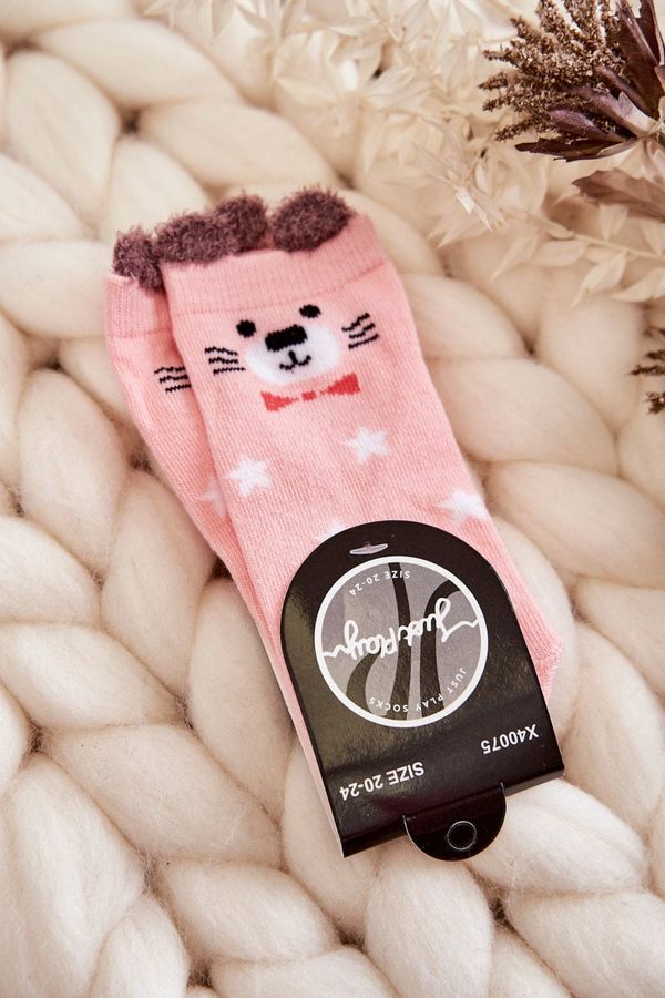 Kesi Children's socks with stars with a teddy bear pink
