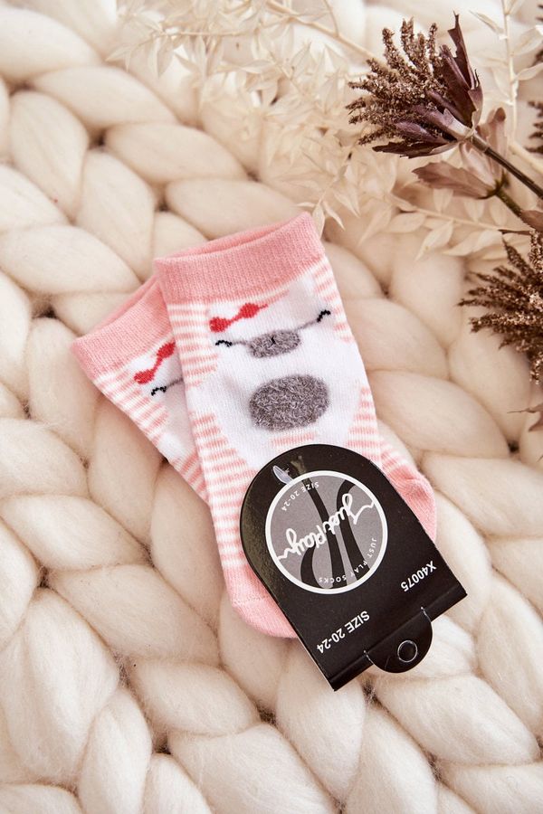 Kesi Children's striped socks with teddy bear pink