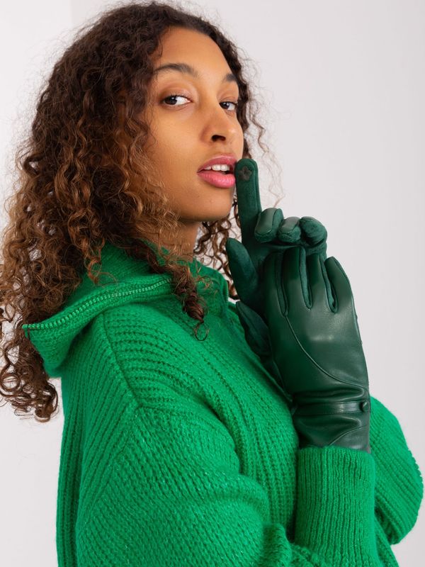 Fashionhunters Dark green gloves with eco-leather
