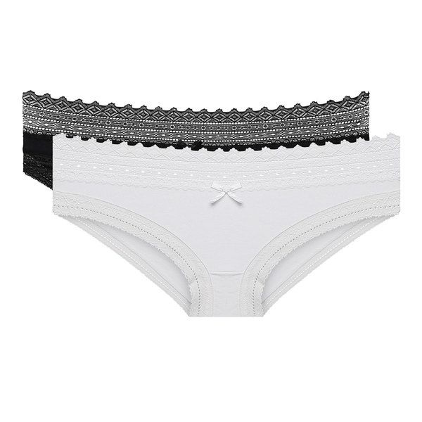 DIM DIM SEXY FASHION SLIP 2x - Women's cotton panties with lace 2 pcs - black - white