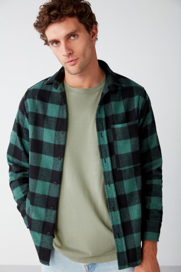 GRIMELANGE GRIMELANGE Cullen Men's Lumberjack Shirt Thick Textured Fleece Top And Soft Plaid Jacket Shir