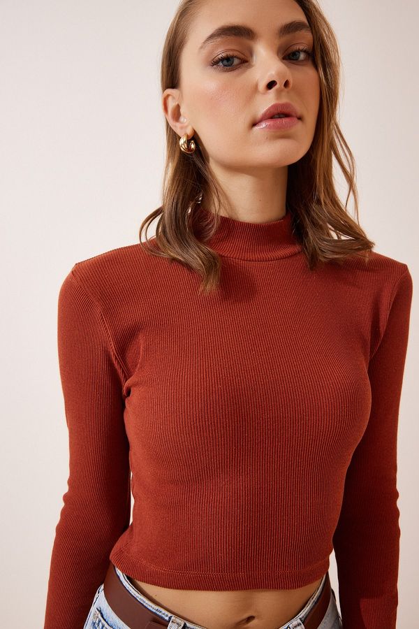 Happiness İstanbul Happiness İstanbul Women's Tile Corduroy Turtleneck Crop Knitted Blouse