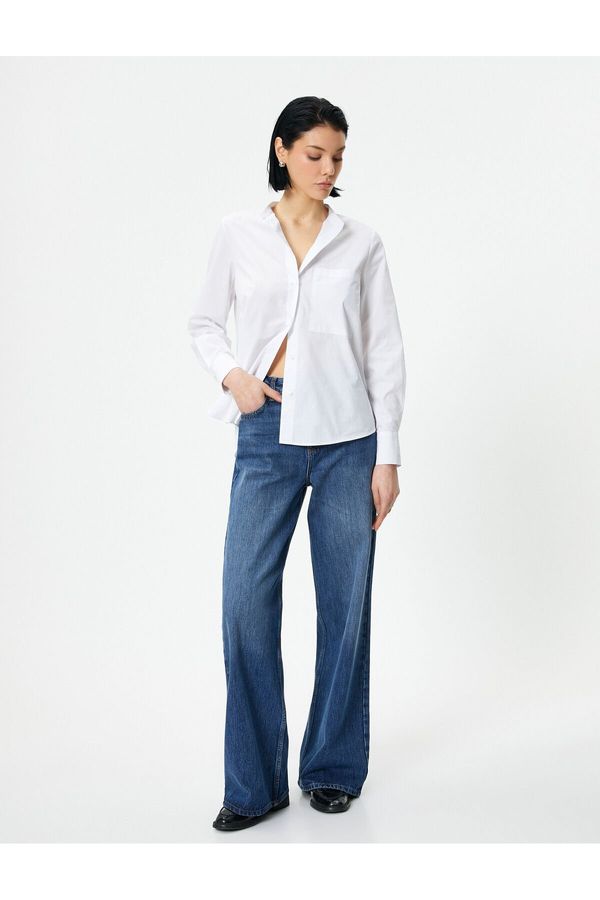Koton Koton Classic Shirt Long Sleeve Button Pocket Detailed