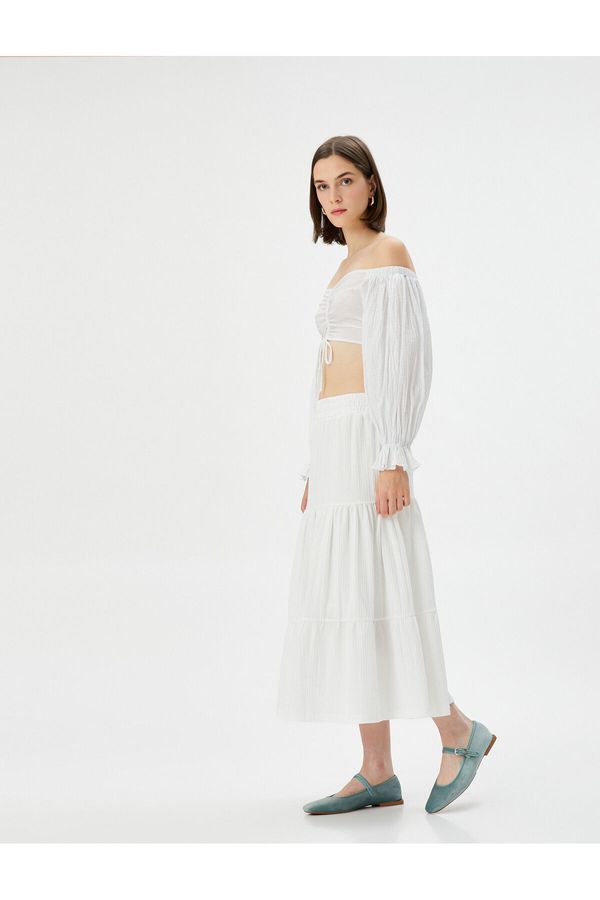 Koton Koton Elastic High Waist Textured Midi Skirt