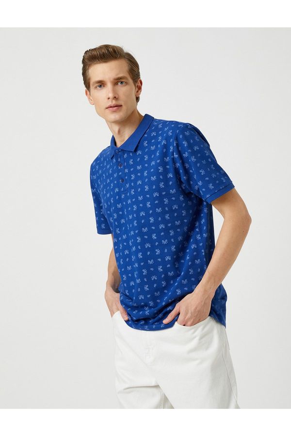 Koton Koton Polo Neck T-Shirt Buttoned Slim Fit Shawl Print Detail Cotton