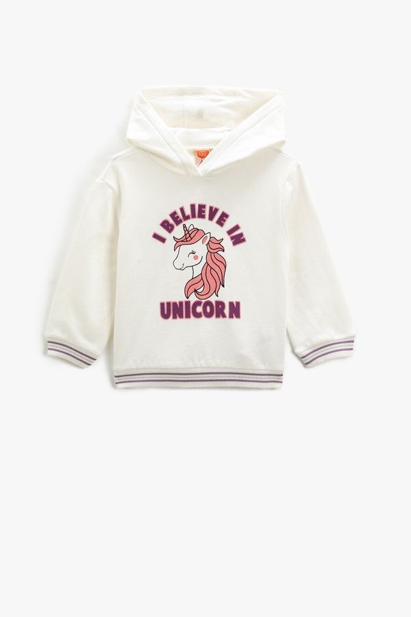 Koton Koton Unicorn Printed Hooded Sweatshirt Raised Long Sleeve