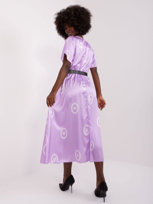 Fashionhunters Light purple midi cocktail dress with print