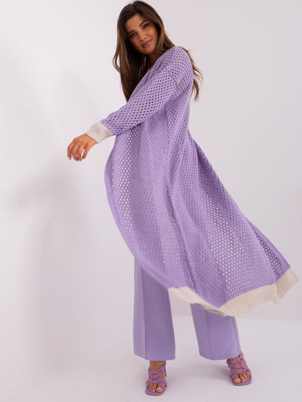 Fashionhunters Light purple openwork cardigan with wool