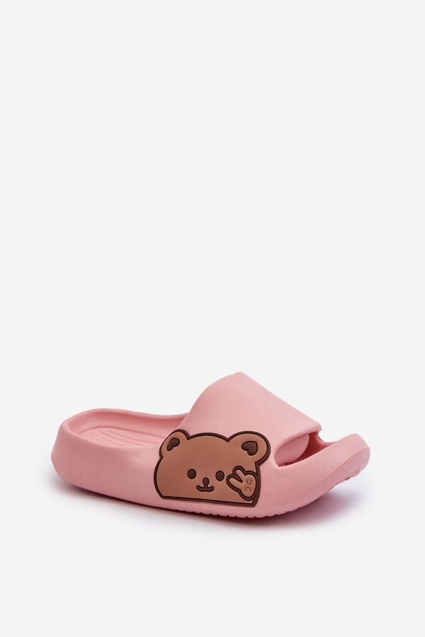 Kesi Lightweight foam slippers with teddy bear, pink embossing