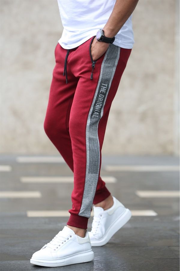 Madmext Madmext Claret Red Tracksuit with Side Stripes 4218