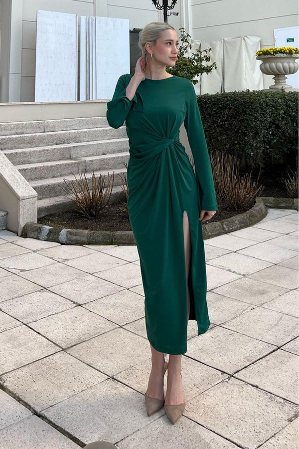 Madmext Madmext Emerald Basic Slit Detailed Long Sleeve Dress