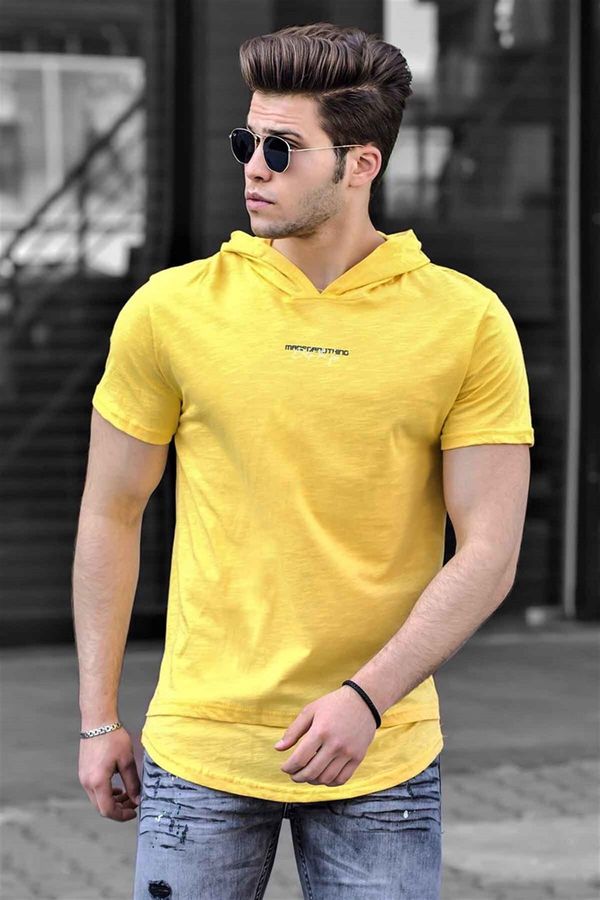 Madmext Madmext Men's Yellow Basic Hooded T-Shirt 4460