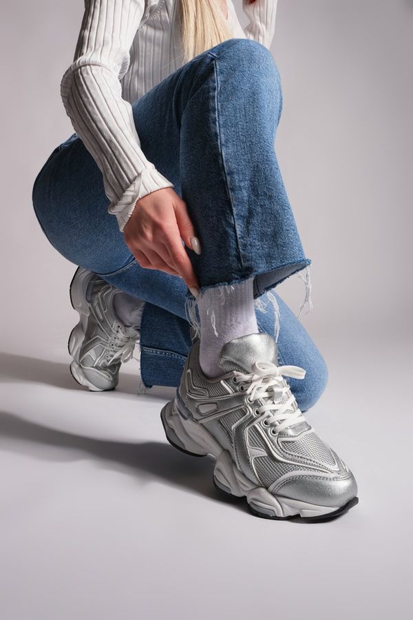Marjin Marjin Women's Sneaker Thick Sole Lace Up Multi-piece Sneakers Letes Gray