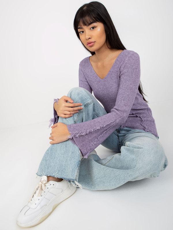 Fashionhunters Purple ribbed classic sweater with neckline
