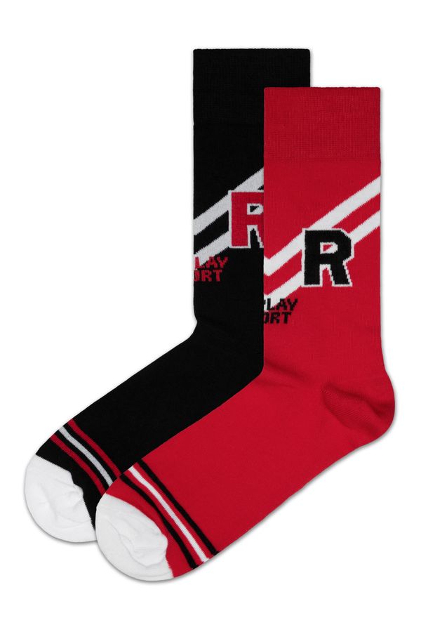 Replay Replay Socks Casual Sport Logo&Stripes 2Prs Banderole - Black/Red - Men's