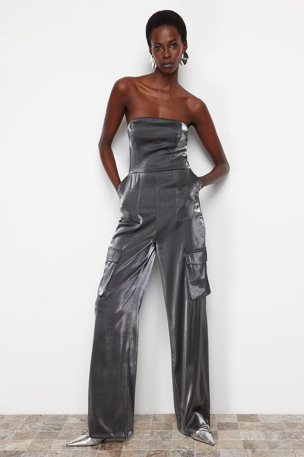 Trendyol Trendyol Anthracite Fitted Woven Shimmer Jumpsuit