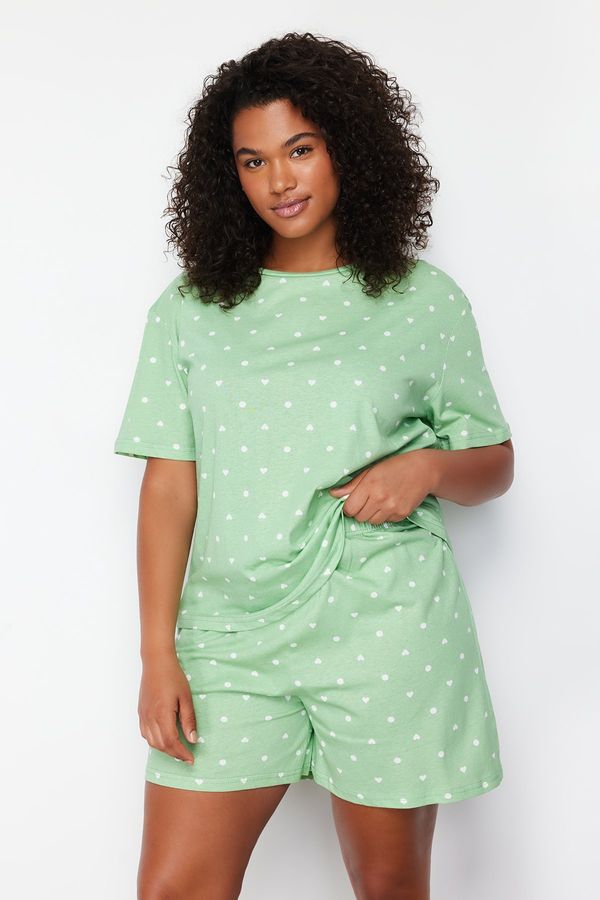 Trendyol Trendyol Curve Mint Heart Patterned Knitted Pajamas Set