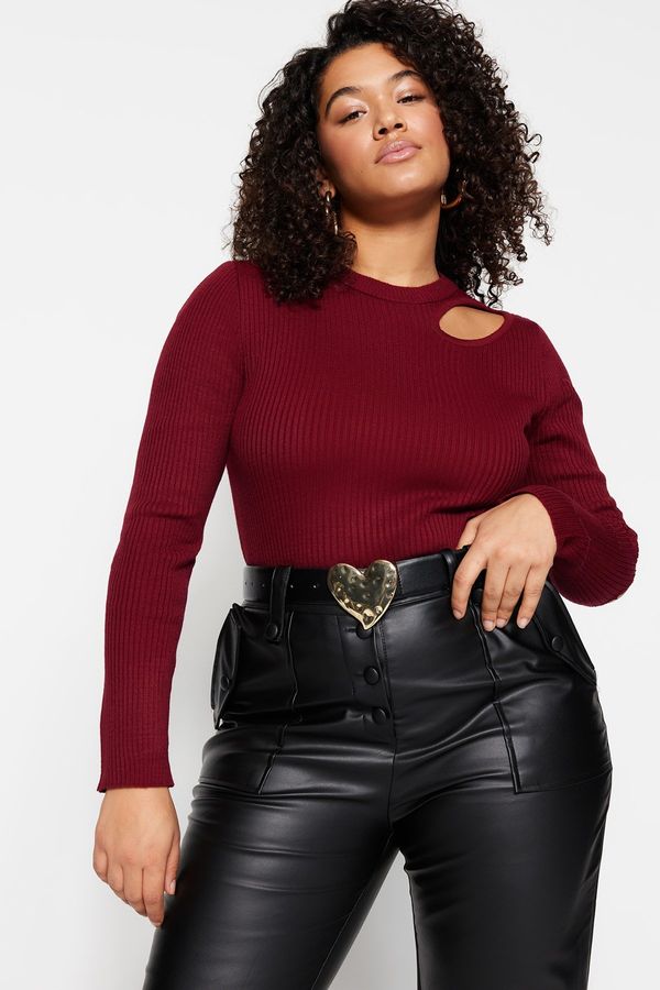 Trendyol Trendyol Curve Plum Cut Out Detailed Crew Neck Thin Knitwear Sweater