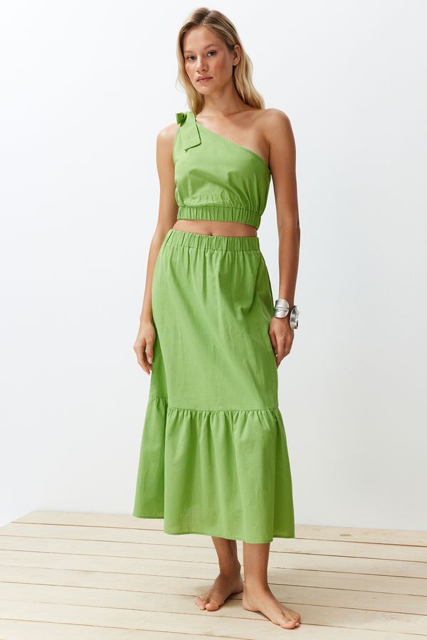 Trendyol Trendyol Green Woven Single Shoulder Blouse Skirt Set