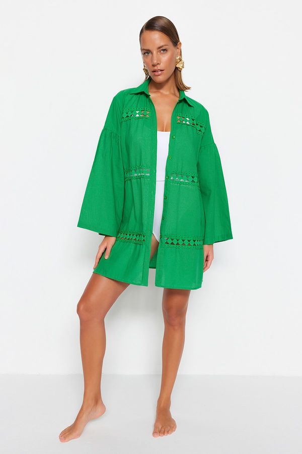 Trendyol Trendyol Green Woven Stripe Accessories 100% Cotton Shirt