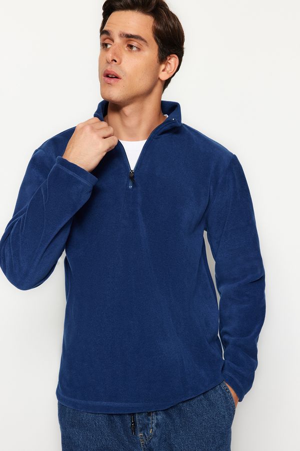 Trendyol Trendyol Indigo Regular/Normal Cut Stand Collar Zippered Fleece Warm Sweatshirt