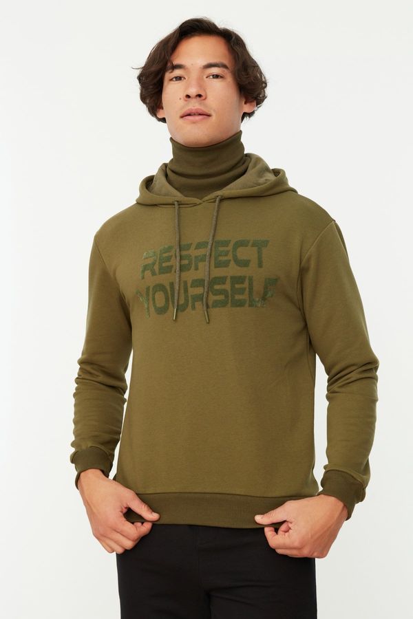 Trendyol Trendyol Men's Khaki Regular Fit Hooded Cotton Sweatshirt