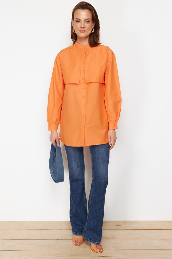 Trendyol Trendyol Orange Cotton Woven Shirt