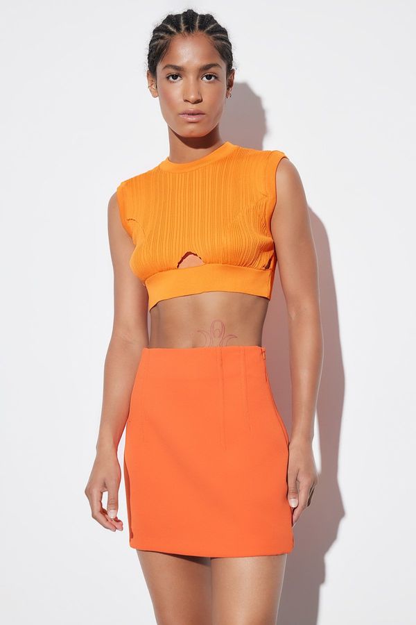 Trendyol Trendyol Orange Crop Knitwear Blouse with Window/Cut Out Detail