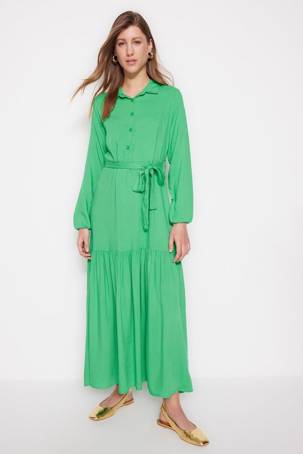 Trendyol Trendyol зелен колан половин пас 100% вискоза тъкани рокля