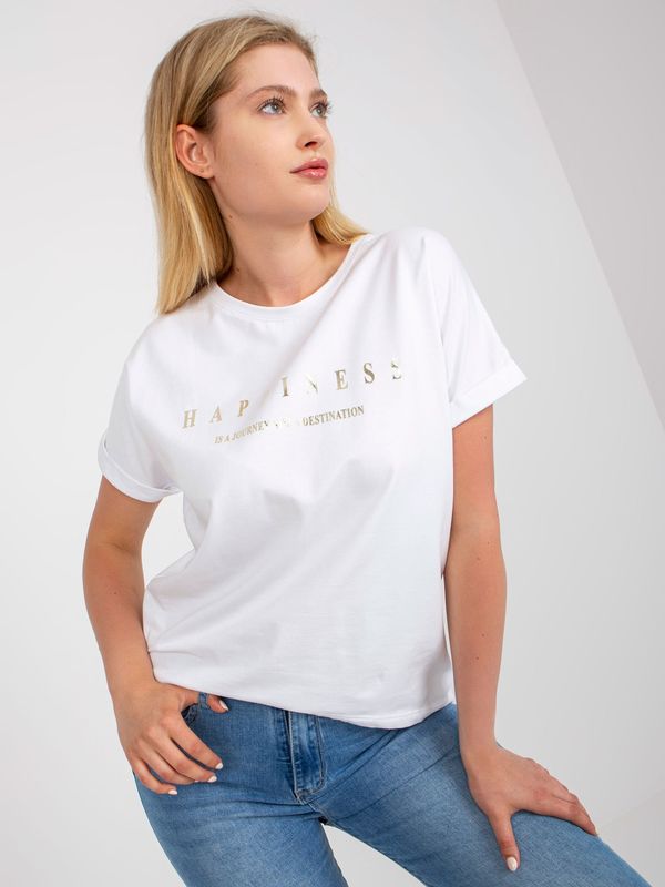 Fashionhunters White cotton T-shirt of larger size with short sleeves