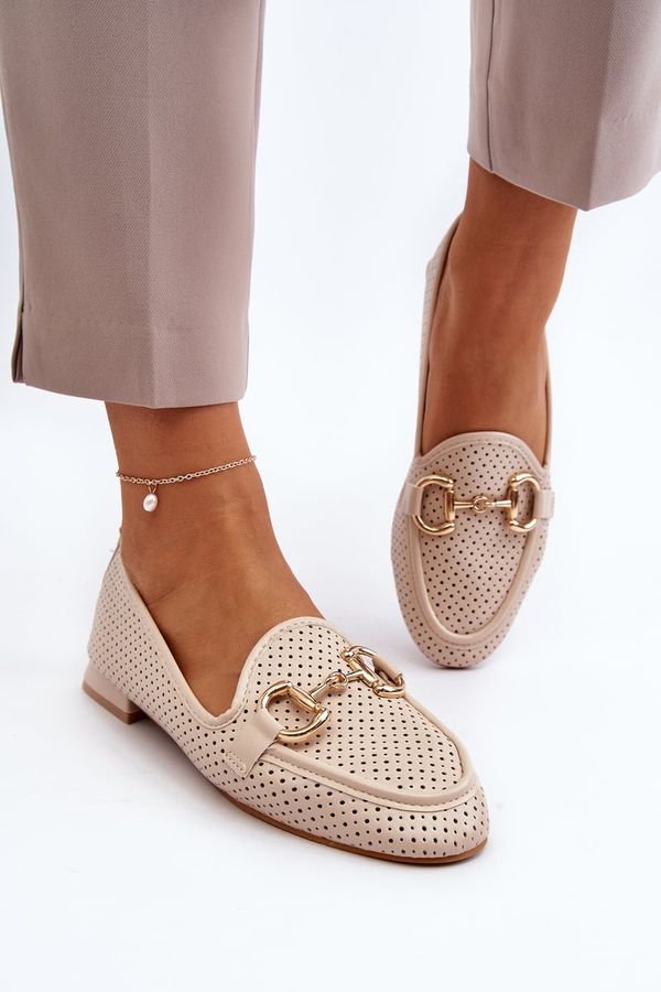 Kesi Women's flat-heeled loafers with embellishment, beige Iluvana