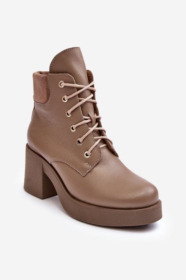 Kesi Women's leather high-heeled ankle boots, dark beige, Lemar Leocera