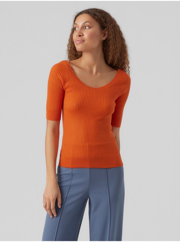 Vero Moda Women's orange ribbed basic T-shirt VERO MODA Estela - Women