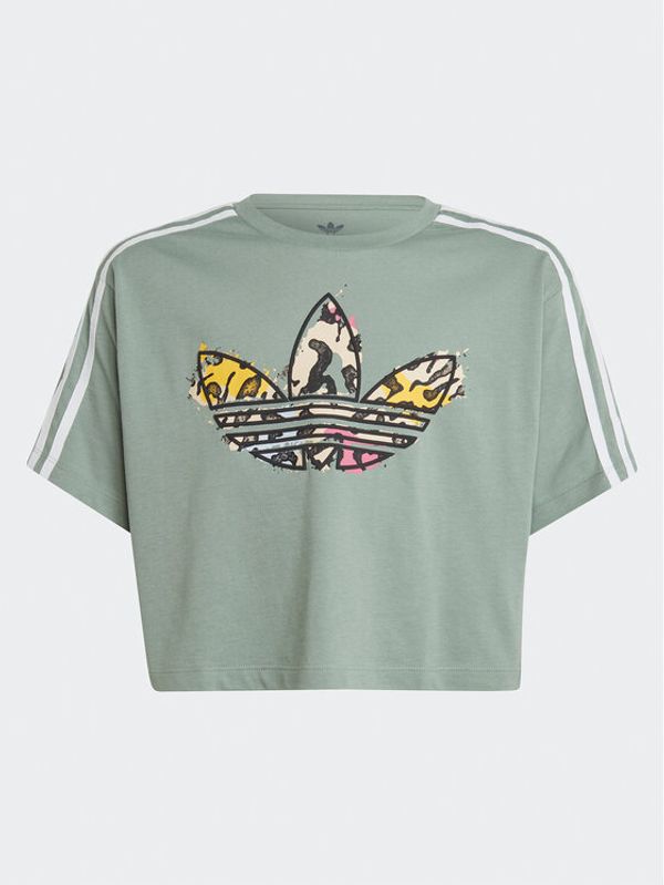 adidas adidas Тишърт Animal Print Crop T-Shirt IB8582 Зелен Loose Fit