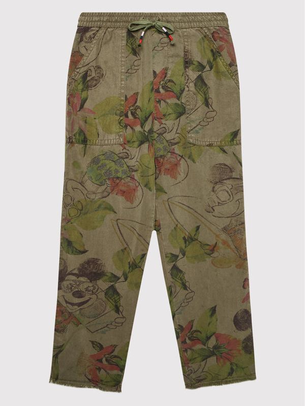 Desigual Desigual Текстилни панталони Mickey Camo Flower 22SGPW06 Зелен Relaxed Fit