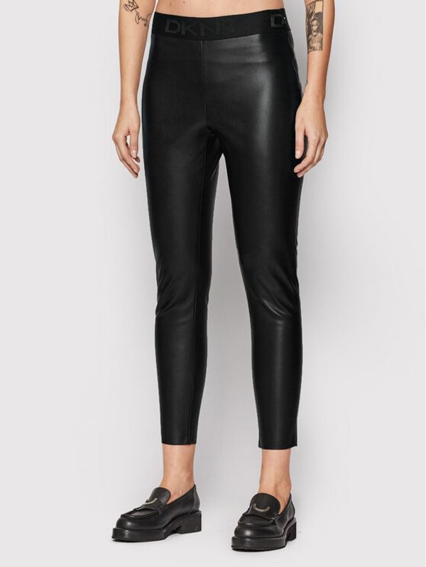 DKNY DKNY Панталони от имитация на кожа P1RKXGIJ Черен Slim Fit
