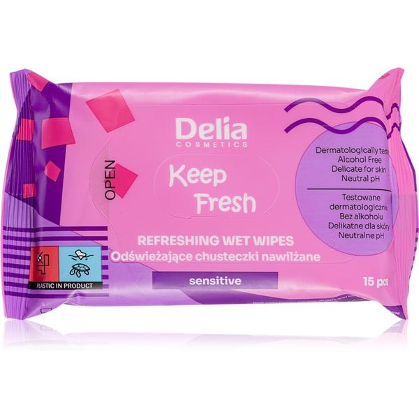 Delia Cosmetics Delia Cosmetics Keep Fresh Sensitive освежаващи мокри кърпички 15 бр.