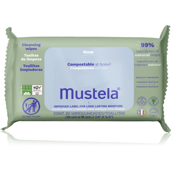 Mustela Mustela Compostable at Home Cleansing Wipes почистващи кърпички за деца от раждането им 60 бр.