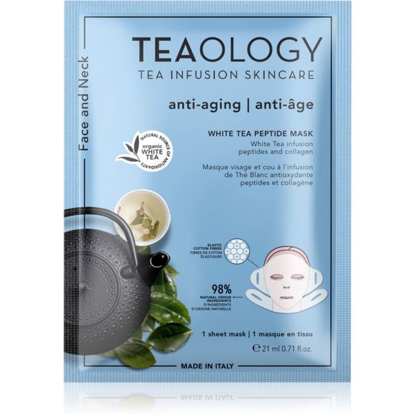Teaology Teaology White Tea Peptide Mask платнена маска за интензивно опъване и озаряване на кожата на лицето 21 мл.