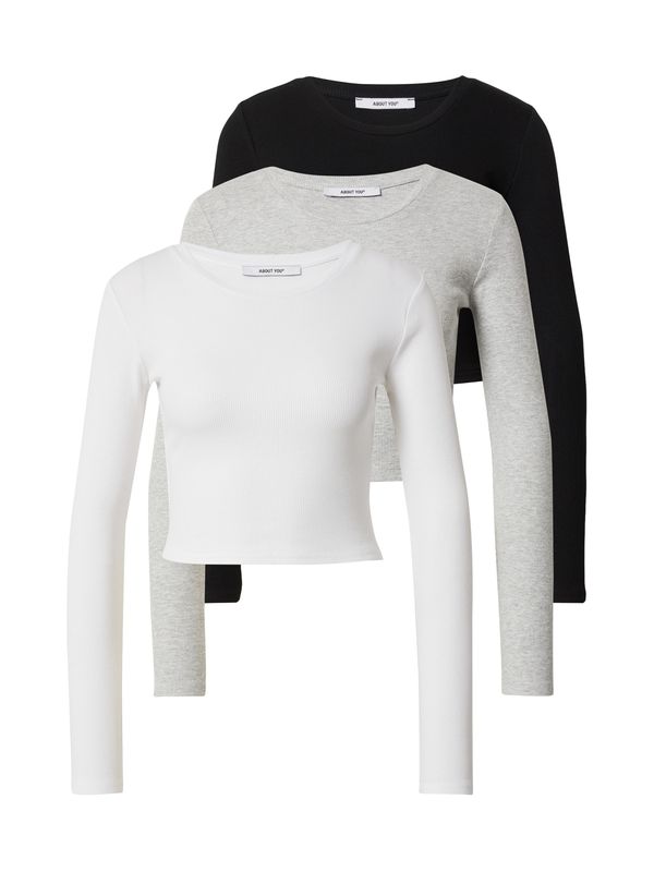 ABOUT YOU ABOUT YOU Тениска 'Loretta '  сив меланж / черно / бяло